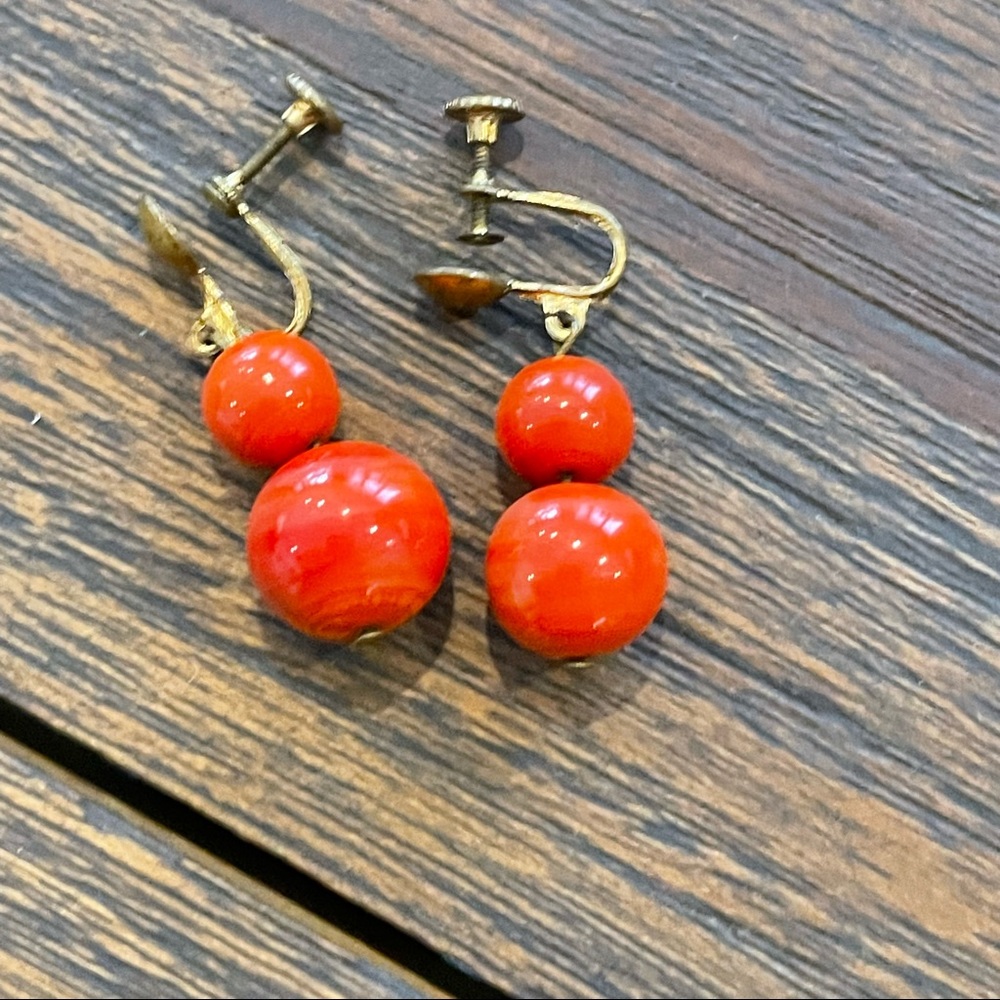 Vintage coral stone earrings